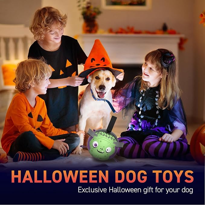 QDAN Halloween Dog Toys Soccer Ball: Premium Dog Soccer Balls with Straps- Outdoor Herding Balls Toys for Small Medium Dogs- Puppy Pet Birthday Gifts- 6 Inch Purple Green