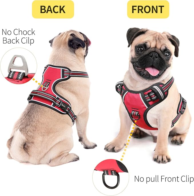 HEELE Dog Harness Medium No Pull Vest Harness Adjustable Reflective and Durable for Outdoor Training, Red, M