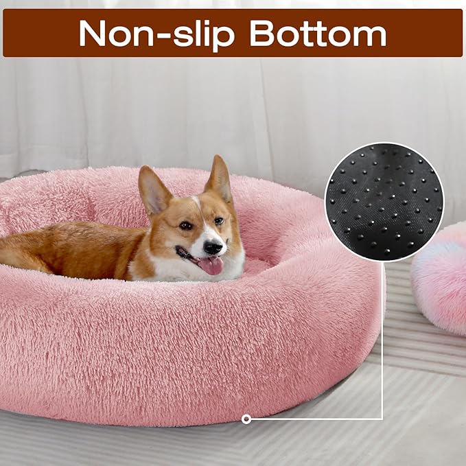 JOLLYVOGUE Dog & Cat Bed, Calming Anti-Anxiety Pet Bed for Small Dogs, Fluffy Donut Cushion for Small and Medium Pets (23")
