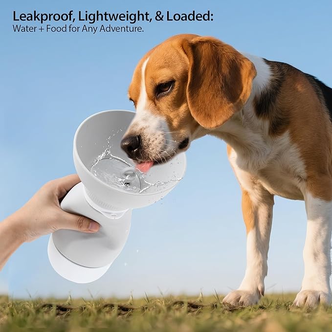 Portable Pet Water Bottle - 20 oz with 8.8 oz Food Container,Silicone Leakproof Travel Bottle for Dogs Cats, Detachable Feeding Dish for Walking Hiking Travel Grey