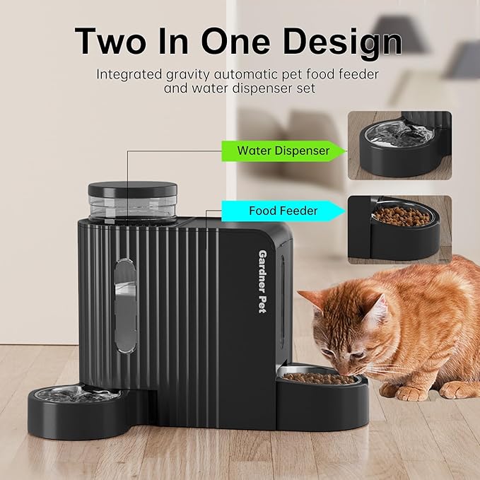 Gardner Pet Automatic Gravity Cat Food Feeder and Water Dispenser Stainless Steel Two-in-One Set Large Capacity Dispenser for Pets Dogs, Puppies, Kittens