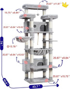 Cat Tree for Indoor Cats Large Adult, 74" Cat Tower with 3 Big Platforms, 2 Baskets, 2 Condos, Multi-Level Cat Scratching Posts, Light Gray GCT030W