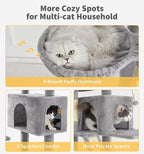 Made4Pets Tall Cat Tree, 80" Cat Tree Tower for Indoor Cats Large Adult, Modern Cat Tower with Scratching Post, Cozy Hammock, 3 Perches and 2 Condos, Sturdy and Fluffy, Light Gray