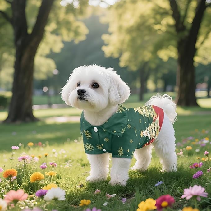 Christmas Tree Dog Shirts for Small Dogs Girl Boys Cat Clothes Shirt Soft Birthday Puppy Shirt Yorkies Chihuahua Outfits Costume Apparel Christmas Party Clothing Collar for Outdoor Playing