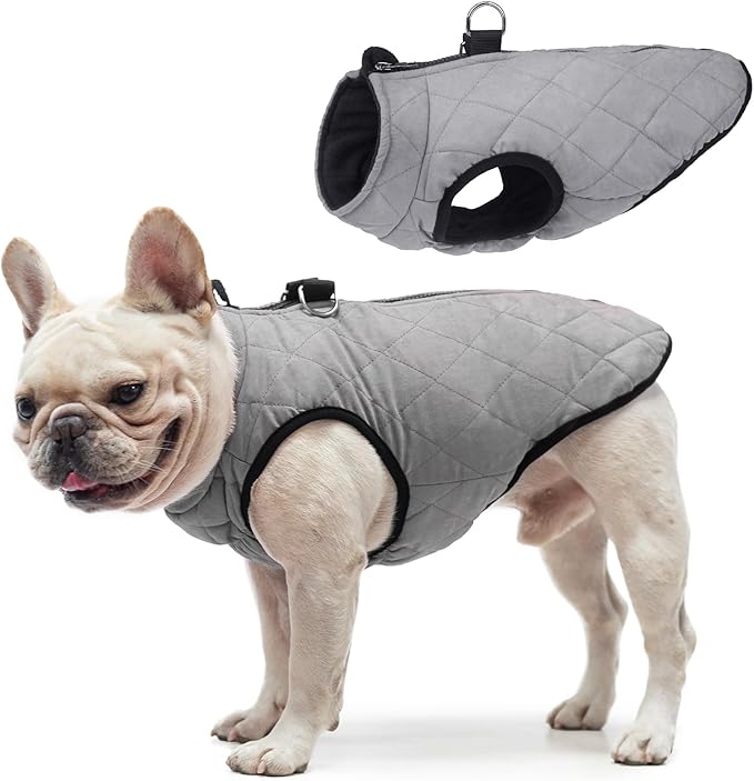 SCENEREAL Winter Dog Vest Coat with Harness Built In, Warm Puppy Jacket for Small Medium Dogs, Cold Weather Coat with Zipper, Fleece Puffer Vest Windproof Snow Clothes