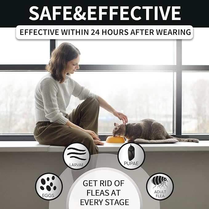 VICSOM 4 Pack Flea and Tick Collar for Cats, 32 Months Treatment Prevention, Waterproof Adjustable Kitten Collar, Black Grey