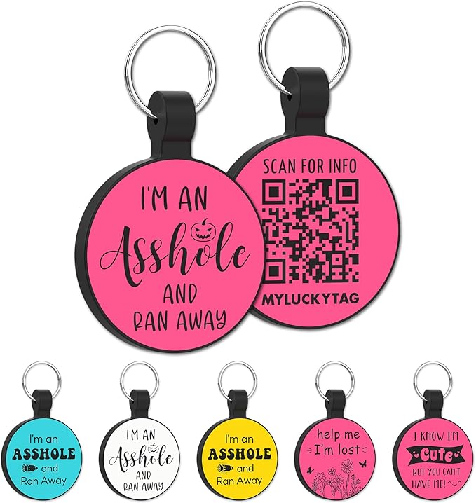 MyluckyTag QR Code Silicone Dog/Cat ID Tag: Engraved, Quiet, Durable, Online Pet Profile & Location Alert