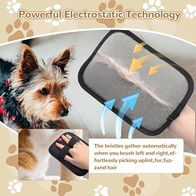 2PCS Newly Pet Hair Removal Gloves,Reusable Electrostatic Cat Dog Pet Hair Removal Gloves,Hair Remover for Couch,Furniture,Carpet,(1 Pack Glove,1Red Lint Scraper) Cat and Dog Glove.