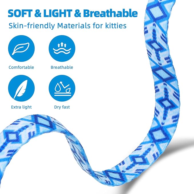 PAWCHIE Cat Harness and Leash Set, Cats Escape Proof-Adjustable Kitten Harness Lightweight Soft Outdoor Walking Travel Pet Safe Harness, Puppy Harness for Girl Cats Bunny Rabbit Small Dog, Blue S