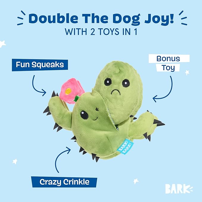 Barkbox 2 in 1 Interactive Plush Dog Toy - Rip and Reveal Toy for Dogs and Puppies - Stimulating Squeaky Pet Toys | Consuela Cactus (Large)