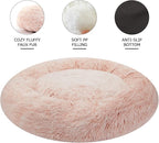 Bedfolks Calming Donut Dog Bed, 45-Inch Round Plush Anti-Anxiety Dog Bed, Washable with Non-Slip Bottom (Pink, Extra Large)