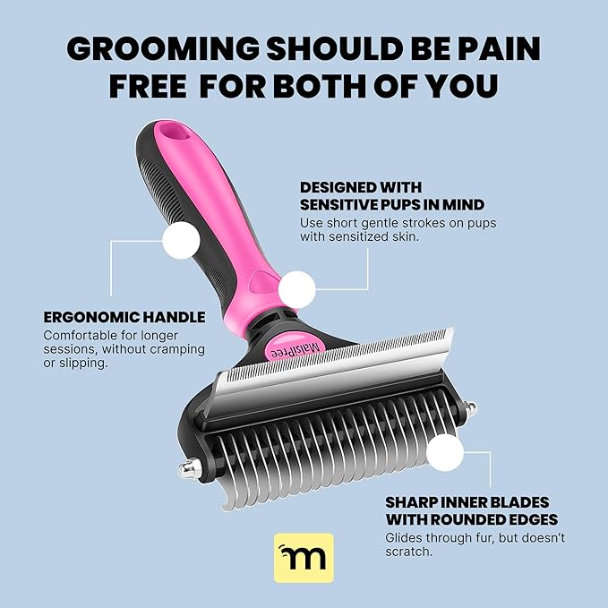 MalsiPree Dog Brush for Shedding - 2 in 1 Undercoat Rake Deshedding Tool for Medium to Large Double-Coated Dog Grooming - Pet Dematting Comb - Pet Deshedder (Pink)