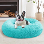 JOLLYVOGUE Calming Dog & Cat Bed for Small Dogs, Anti-Anxiety Donut Cuddler Cozy Soft Round Bed with Anti-Slip Bottom, Fluffy Faux Fur Plush Cushion Beds for Small Medium Pets (23")