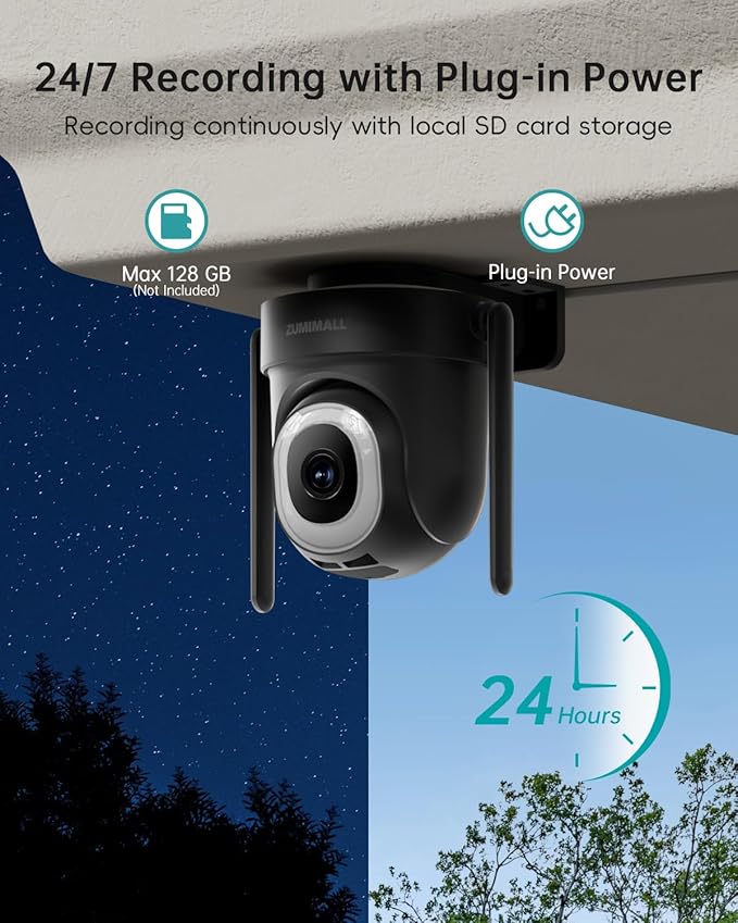 ZUMIMALL 5MP 5G WiFi Security Camera 2-Pack Black, 24/7 Recording, 360° PTZ Auto Tracking, Support SD Storage, Color Night Vision, AI Detection, 2-Way Talk, Compatible with Alexa & Cloud Edge