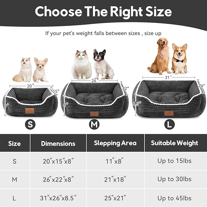 Rectangle Cat Dog Bed for Large Medium Small Pets Indoor Outdoor Machine Washable Sleeping Sofa Non-Slip Bottom Soft Puppy Bed Durable Orthopedic Calming Pet Cuddler (Medium, Dark Grey)
