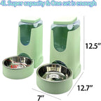 Pets Automatic Gravity Feeder Dogs 2.8L Food & 4L Water Dispenser Set with Stainless Steel Bowl for Small Medium Big Puppy Kitten(Light Green)