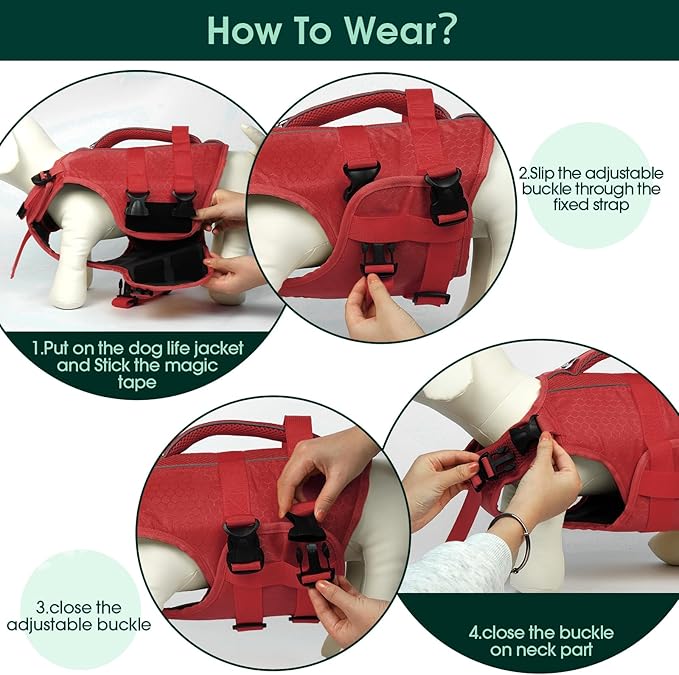 Kuoser Dog Life Jacket High Flotation, Reflective Dogs Life Vest for Swimming Boating, Adjustable Small Medium Large Dog lifejacket, Lightweight Dogs Life Preserver Rescue Handle Spring Summer Pool