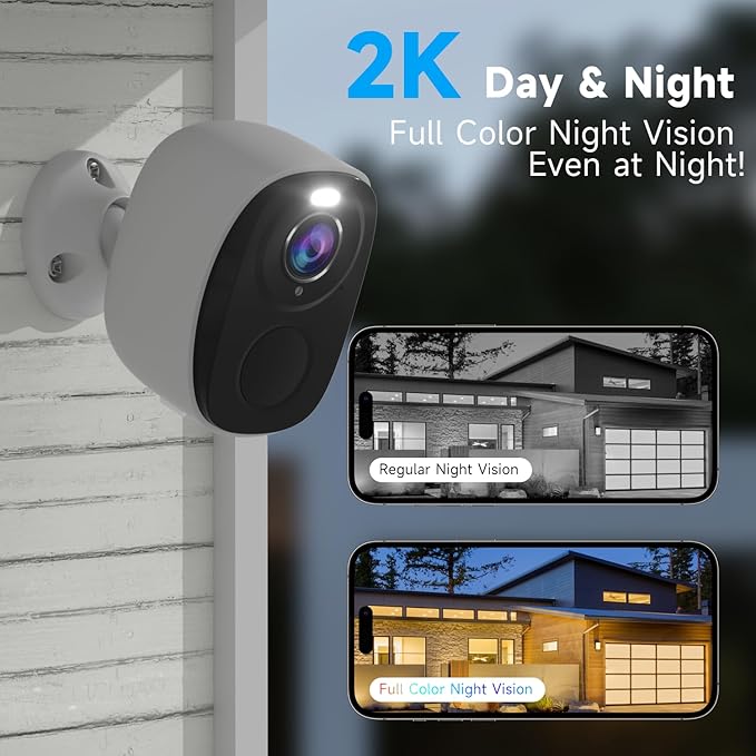 2PC Security Camera Wireless Outdoor, 2K Surveillance Indoor Home Camera, Battery Powered WiFi Camera for Home Security with Color Night Vision, AI Detection, 2-Way Audio, IP65, SD/Cloud, Works Alexa