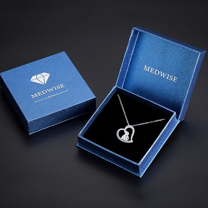 MEDWISE 925 Sterling Silver Dog Paw Print/Rabbit/Panda/Frog Necklace Pendant Heart Necklace Jewelry Gifts for Women Ladies Wife Mother Daughter Granddaughter Birthday Christmas