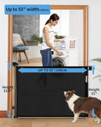 (2 Pack) Retractable Baby Gate for Doorways and Stairs, Mesh Safety Gate for Pet, Indoor & Outdoor Use, One-Hand Operation, Easy Installation, 33.6" Tall, Expands to 55" Wide（Black,33.6"x55"
