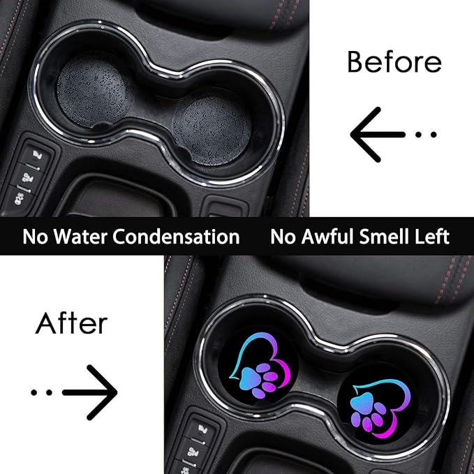 Car Coasters for Cup Holders,2 Pack Love Dog Paw Car Coasters,2.75" Universal Size Anti Slip Rubber Mat,Automotive Cup Holder Decal Decor Accessories,Dog Lovers Gifts for Women,Men,Mom