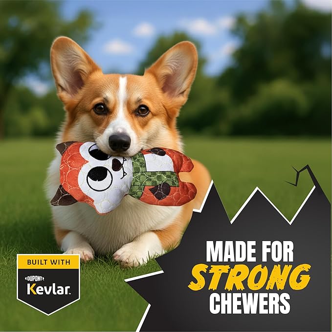 Bite Force -Durable & Strong Dog Toy Fox with Squeaker, Kevlar-Reinforced for Aggressive Chewers for Small Medium Large Dogs - Orange.