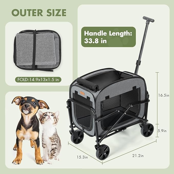 Lekereise Extra Large Pet Carrier with Wheels – Soft-Sided Foldable Rolling Cat Carrier for Puppy and Small Medium Dogs Under 30lbs, Stable & Ventilated Travel Crate for Camping and Outdoor, Grey