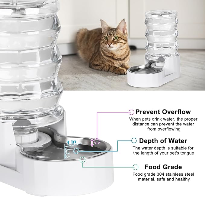 RIZZARI Pet Water Bowl Dispenser: 4L Automatic Stainless Steel Gravity Feeder - Large Capacity Ideal for Cats and Small Dogs - Indoor and Outdoor Hydration