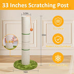Nekosan Cat Scratching Post, 32 Inch Tall Scratching Post for Indoor Cats, 5.5 Inch Large Sisal Cat Scratcher Post, Cute Cat Scratcher with Interactive Cat Ball Toy, Protect Your Furniture, Beige