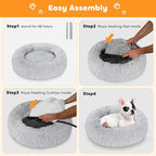 Heated Cat Bed for Indoor Cats - Fluffy 23 Inch Donut Pet Bed with Removable Heating Pad for Cats & Small Dogs, Ideal for Year Round Comfort