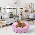 Cat Bed Calming Cat Beds,Indoor Washable Cat Bed，Anti-Slip Faux Fur Fluffy Cuddler Anxiety Cat Bed,Warming Cuddler Cushion Bed for Small Medium Dogs and Cats (Gradient Pink, 24 * 24inch)