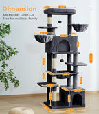 Cat Tree Large Cat Tower Tree 68" Multi-Level Cat Tower for Indoor Cats with Sisal Scratching Posts, Widen Cat Perche, Square Hammock, 2 Widen Condos, Scratching Posts, Grey