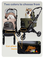 JK Pawadore 4 Wheels Pet Stroller Best Lightweight Foldable Portable Secure Easy Lock NO-Zip 180 ̊ Canopy Sun Shades Waterproof for Small/Medium Dogs 33lbs with Large Storage Basket (Khaki)