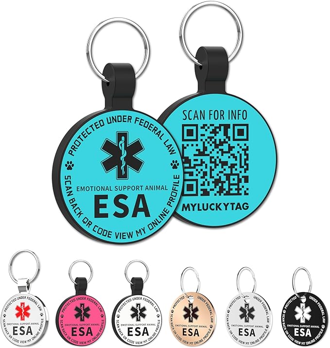 MYLUCKYTAG QR Code ESA Emotional Support Dog ID Tag - Pet Online Profile - Scan QR Receive Instant Pet Location Alert Email