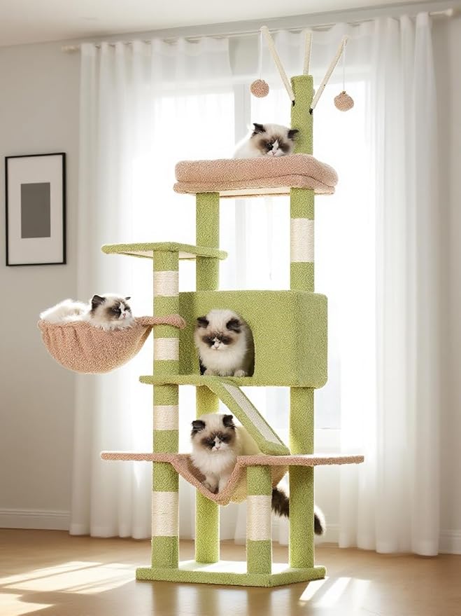 Cat Tree, Multi-Level Cat Tower for Indoor Cats, Cat Condo with Cat Scratching Post and Board, Cat Hammock, Cactus GCT011GY