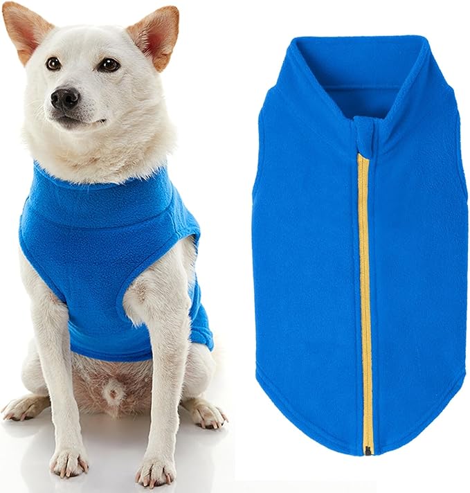 Gooby Zip Up Fleece Dog Sweater - Blue, 2X-Large - Warm Pullover Fleece Step-in Dog Jacket Without Ring Leash for Small to Medium Dogs