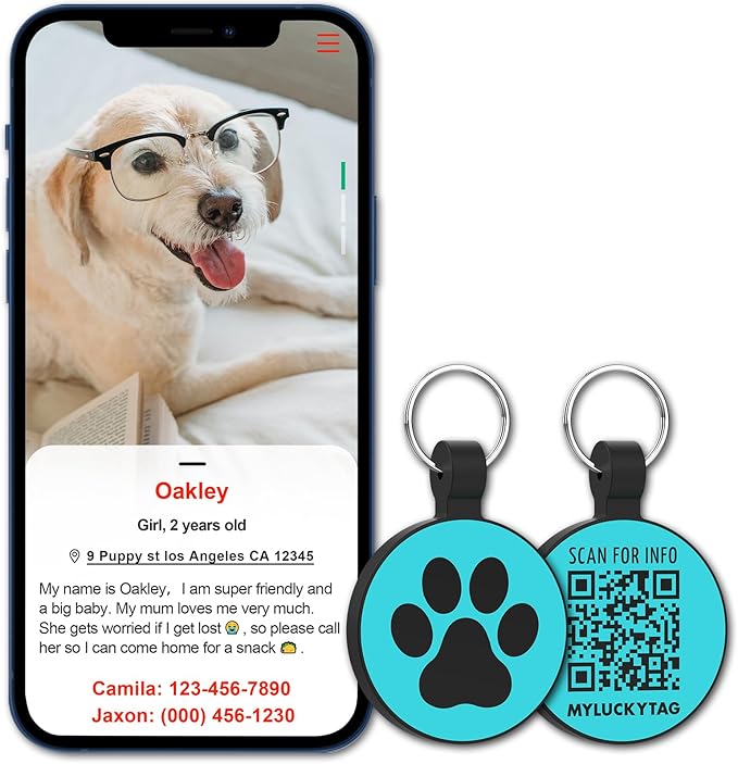 MYLUCKYTAG Silent Silicone QR Code Pet ID Tags Dog Tags - Pet Online Profile - Scan QR Receive Instant Pet Location Alert Email