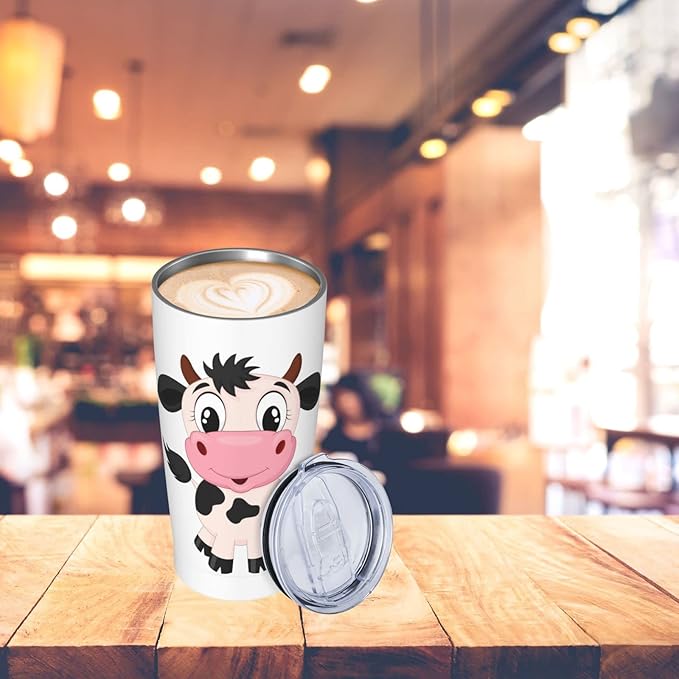 Dujiea 20oz Tumbler With Lid And Straw, Cute Cartoon Milk Cow Vacuum Insulated Iced Coffee Mug Reusable Travel Cup Stainless Steel Water Bottle