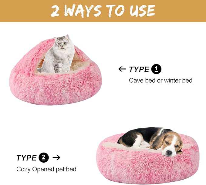 Dog Beds for Small Dogs, Cat Bed Cave, Washable Cute Cat Bed, Cozy Nook Pet Bed for Dogs or Cats, Anti-Slip Puppy Bed Fits up to 22 lbs Pets(Pink, 24" x 24")