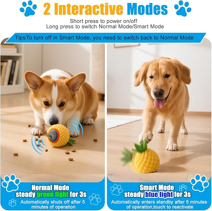 AIERSA Interactive Dog Toys, Automatic Dog Treat Ball Dispenser Toy to Keep Them Busy, Anti-Boredom Electric Moving Puzzle Dog Toys, Self-Rolling Treat Ball Toy for Small and Medium Dogs (Pineapple)
