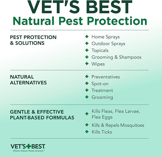 Vet's Best Natural Flea and Tick Home Spray, Dog Flea and Tick Treatment for Home, Plant-Based Flea and Tick Prevention, Dog Flea & Tick Control and Mosquito Repellent, Certified Natural Oils, 14 oz