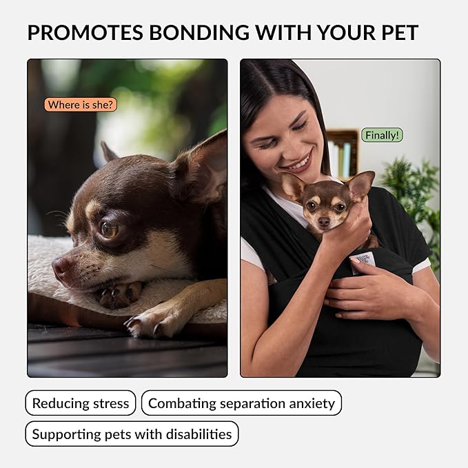 Dog Sling Carrier for Small Dogs - Anti-Anxiety Cat Sling, Puppy Pouch - Pet Sling in Gray Black Blue Green Pink Yellow (Black, Large)