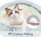 Cat Bed Round, Hooded Cat Bed Cave Fluffy Dog Beds, Cozy Donut Anti Anxiety Dog Bed for Small Dog and Cat, Gifts for Cat Lovers(20×20inch, Grey)
