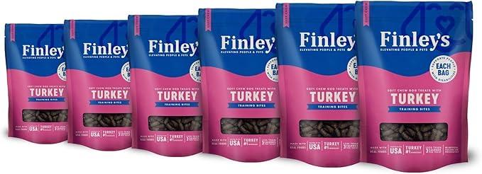 Finley's Soft Chew Dog Treat Training Bites Treats for Dogs Made in USA | Turkey Recipe | All-Natural Protein Wheat Free Dog Treats | Healthy Dog Treat Bags | No Preservatives, 16 Ounce (Pack of 6)