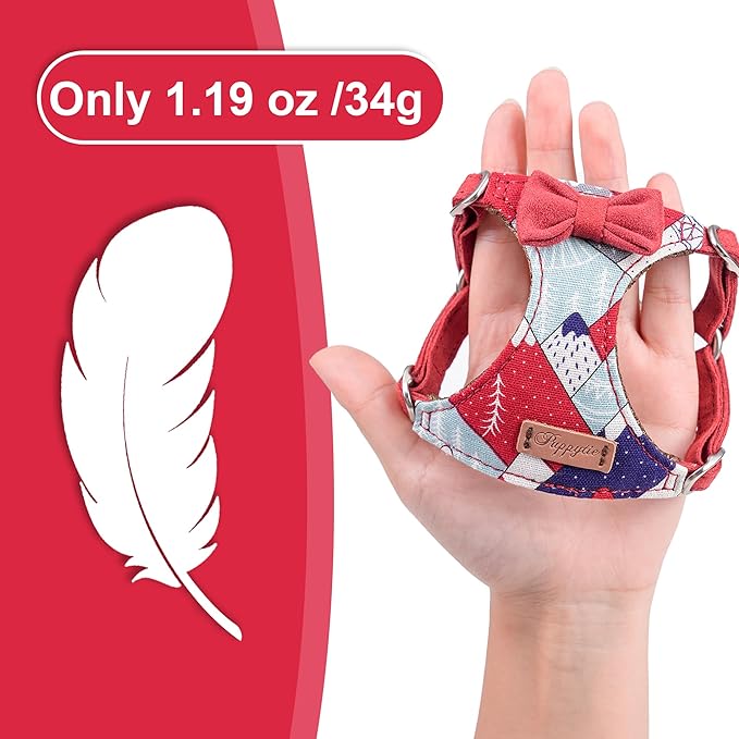 Puppytie No Pull xs Dog Harness with Multifunction Dog Leash,Soft Adjustable No Choke Escape Proof Pet Harness Vest,Suede Bow red,XS