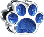 GEMDAZZ Sparkling Puppy Paw Print Charms in 925 Sterling Silver, Pave Dog Pawprint CZ Round Beads and Always in My Heart Charms, Gift for Animal Lover, fit European Women Bracelet/Necklace