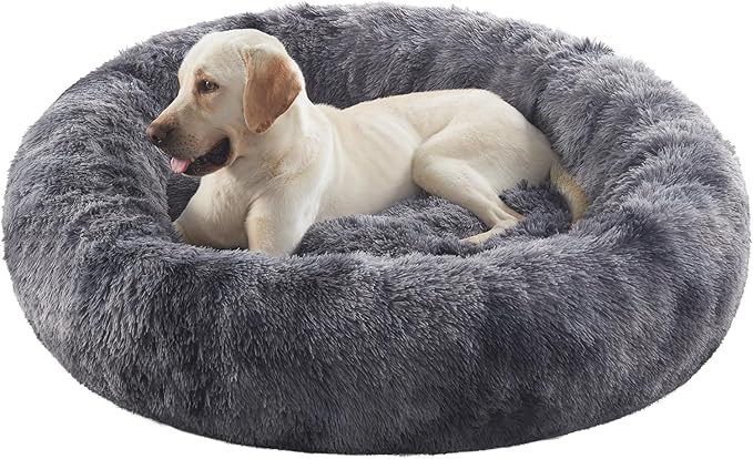 45 inches Donut Dog Bed for Extra Large Dogs,Calming Fluffy Round Jumbo Pet Bed with Removable & Washable Cover, Fits up to 150 lbs Pets (Tie-dye Grey,XL)