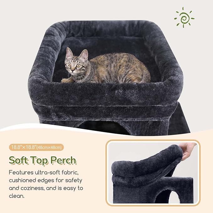 Globlazer Cat Tower for Indoor Cats, 52in Multi-Level Heavy Duty Cat Tower with 4 Scratching Posts, Ladder, Sturdy Cat Tree with 3 Cat Condos for Adult Cats Kittens, Hanging Basket, F52B, Dark Grey