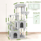 Globlazer Cat Tower for Indoor Cats, Heavy Duty Cat Trees for Large Cats Adult Big Cats Maine Coon Cat Tree Tower with Scratching Post, Extra Large Top Perch, Cat Condos, F61, Cloud Grey, 61inch