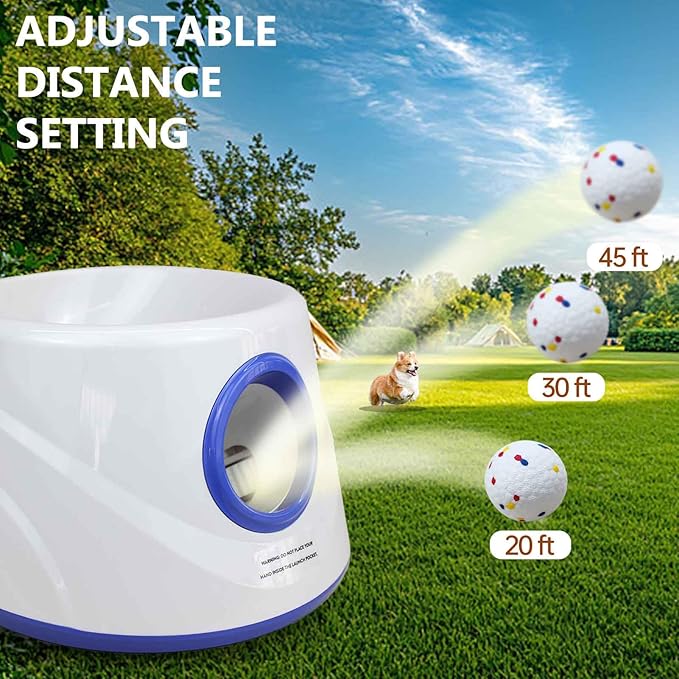 Automatic Ball Launcher for Dogs,Dog Ball Thrower Launcher with 3 Launching Distance 20-45FT,6 2.3 Inch ETPU Tennis Balls,Interactive Dog Toys Indoor Outdoor Ball Thrower Machine for Small/Medium Dogs